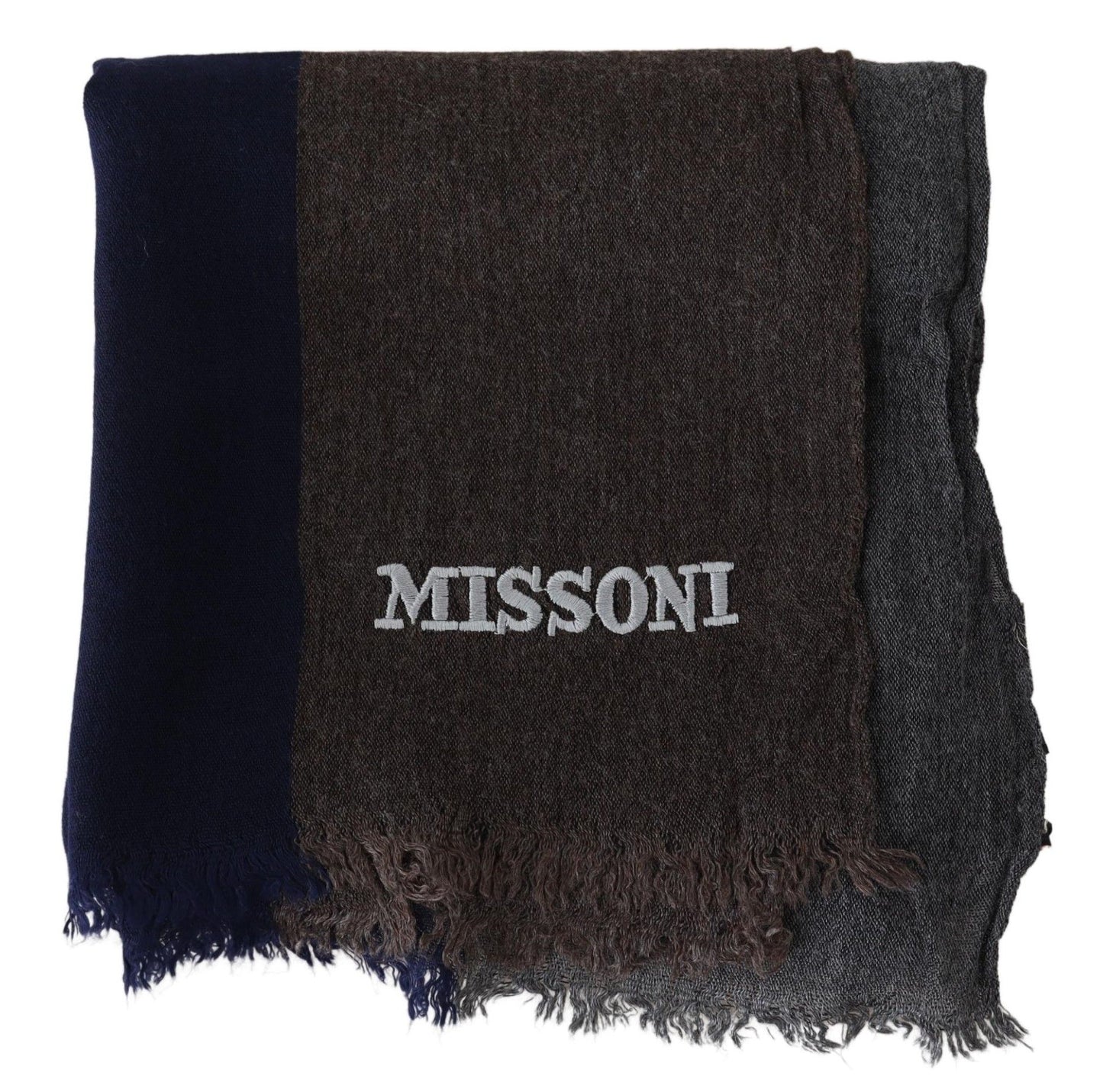 Missoni Elegantni večbarvni volneni šal z vezenino s podpisom