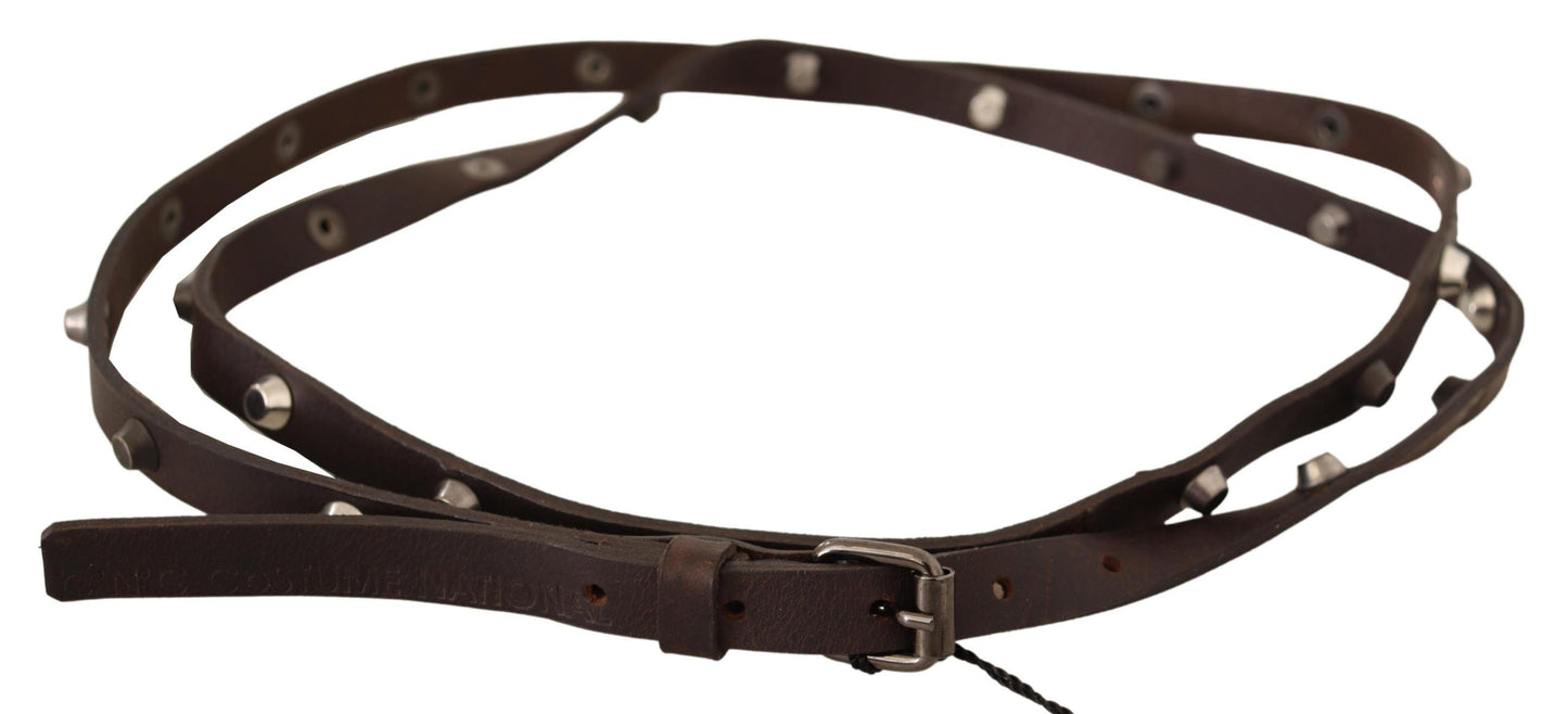 Costume National Chic Brown Leather Fashion Belt s srebrno zaponko