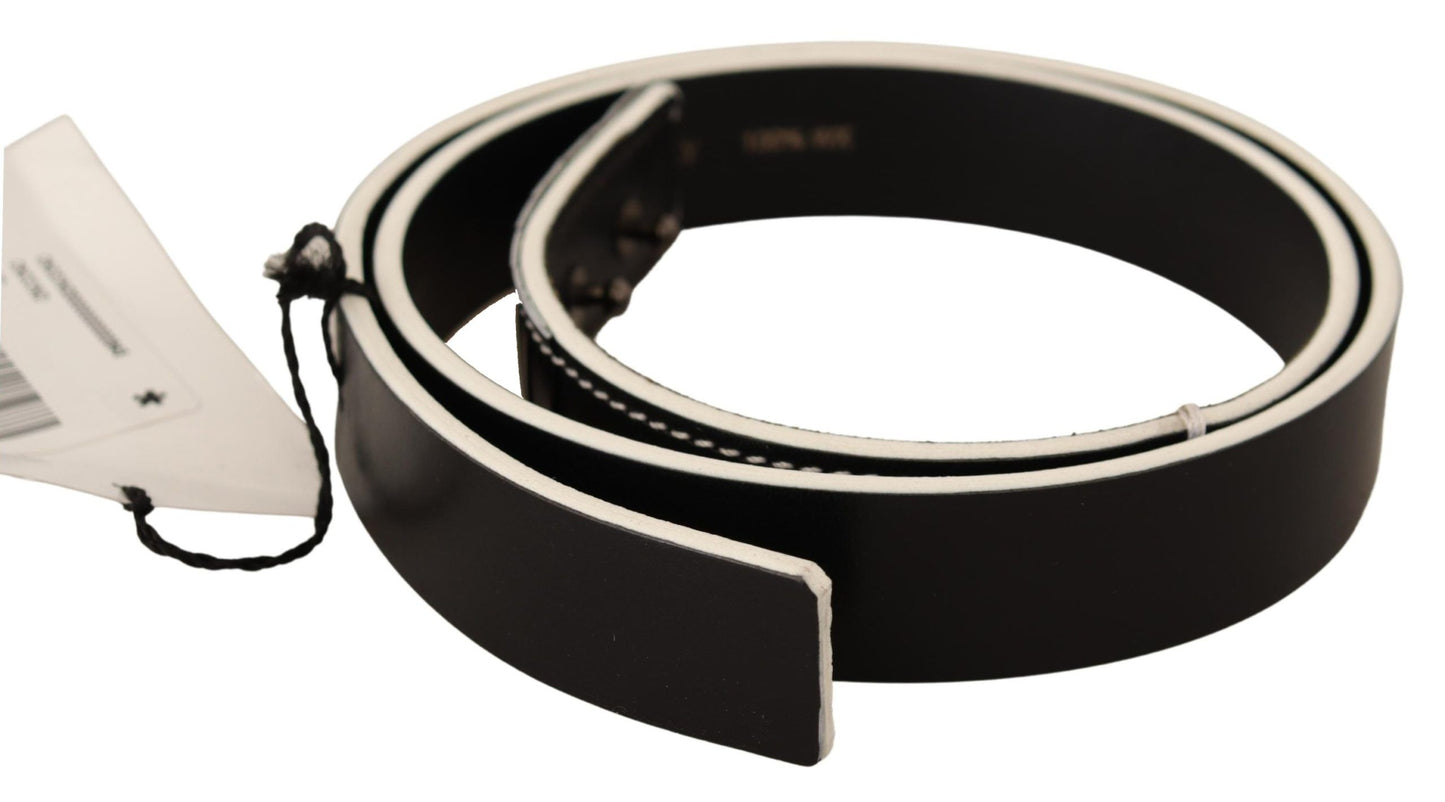 Costume National Chic Black Leather Fashion Belt z belimi poudarki