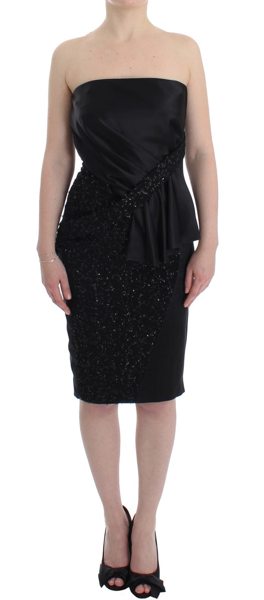 Masha Ma Elegantna črna obleka brez naramnic