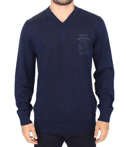 Ermanno Scervino Elegantni modri pulover iz volnene Blend z V-izrezom