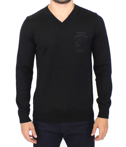 Ermanno Scervino Elegantni črni pulover iz volnene Blend z V-izrezom