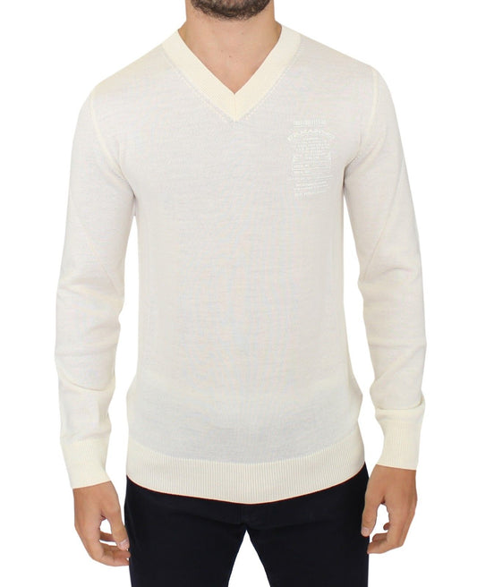 Ermanno Scervino Off-White Pulover iz volnene Blend z V-izrezom