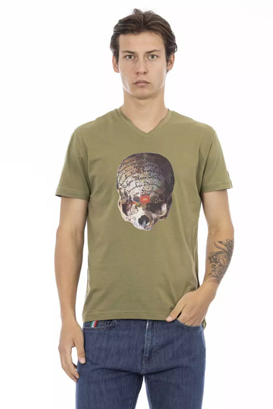 Trussardi Action Green Cotton Men V-Neck T-Shirt
