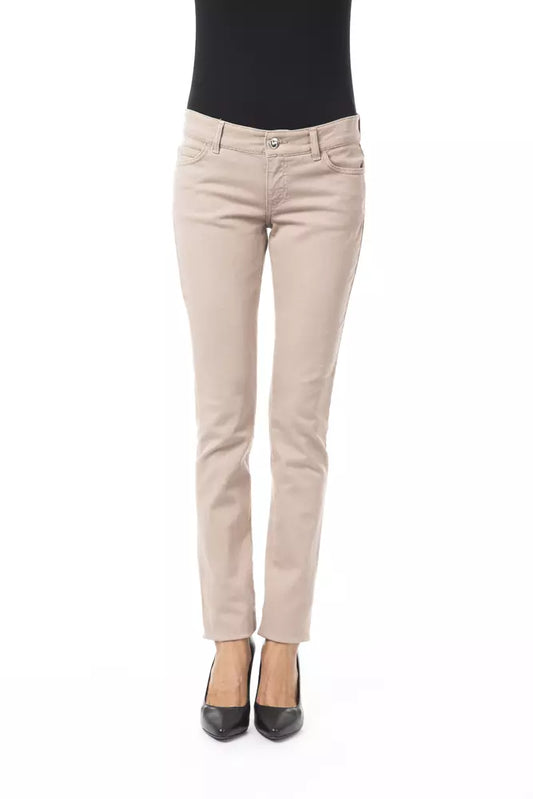 BYBLOS Beige Cotton Women Pant with Front and Back Pockets