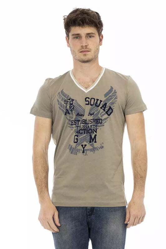 Trussardi Action Green Cotton Men V-Neck T-Shirt