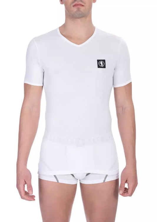 Bikkembergs White Cotton Men V-Neck T-Shirt