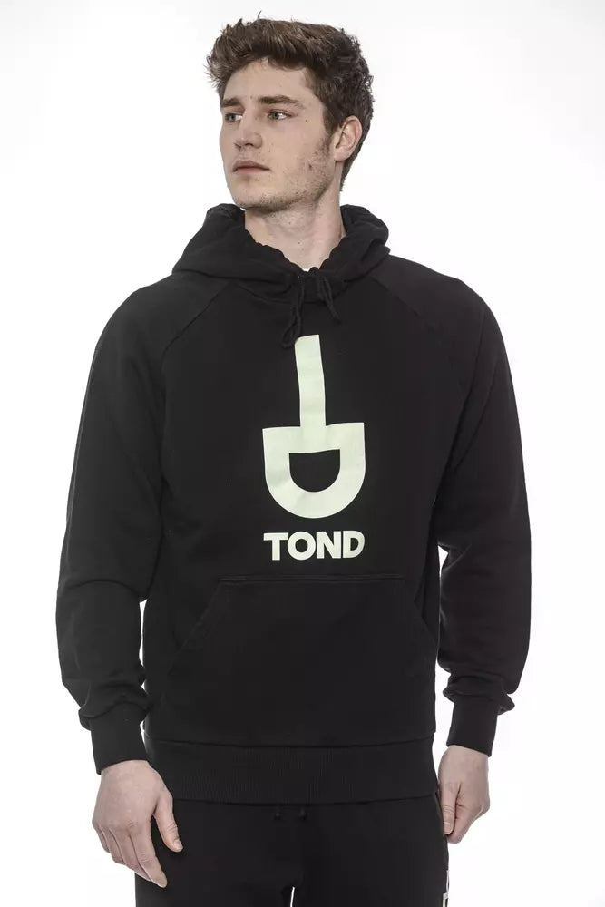 Tond Moški pulover iz črnega bombaža s kapuco z vrvico