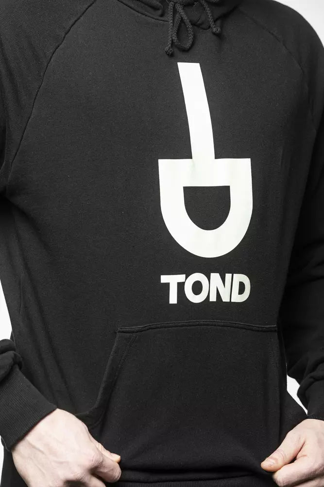 Tond Moški pulover iz črnega bombaža s kapuco z vrvico