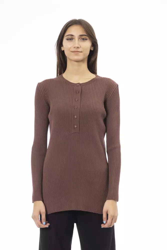 Alpha Studio Brown Viscose Women Sweater with Side Slits