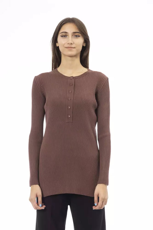 Alpha Studio Brown Viscose Women Sweater with Side Slits