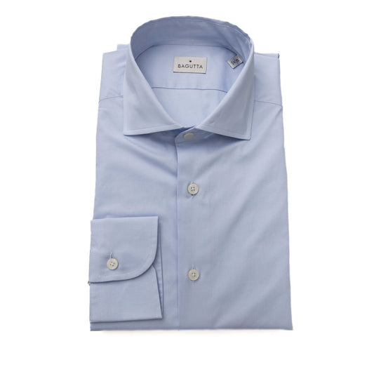 Bagutta Light Blue Cotton Men Shirt with French Collar
