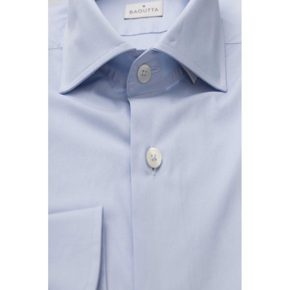 Bagutta Light Blue Cotton Men Shirt with French Collar