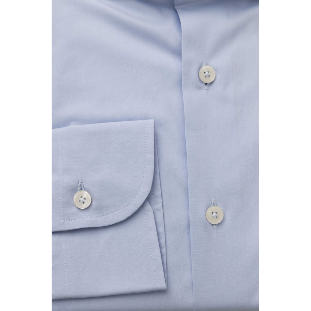 Bagutta Light Blue Cotton Men Shirt with French Collar