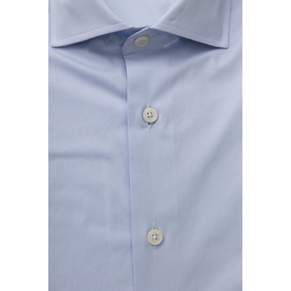Bagutta Light Blue Cotton Men Shirt with French Collar