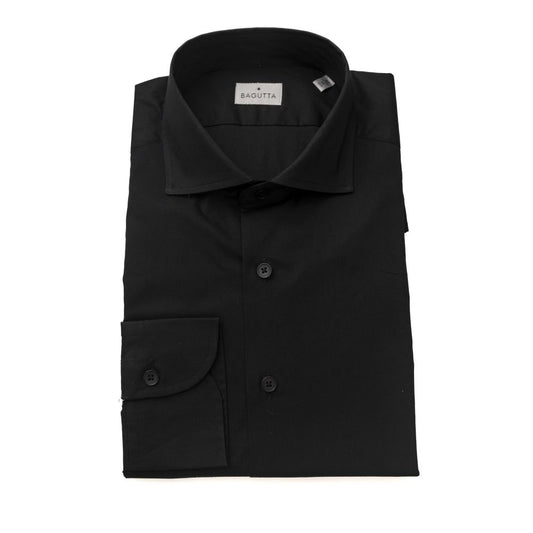 Bagutta "Black Cotton Men Shirt with French Collar"