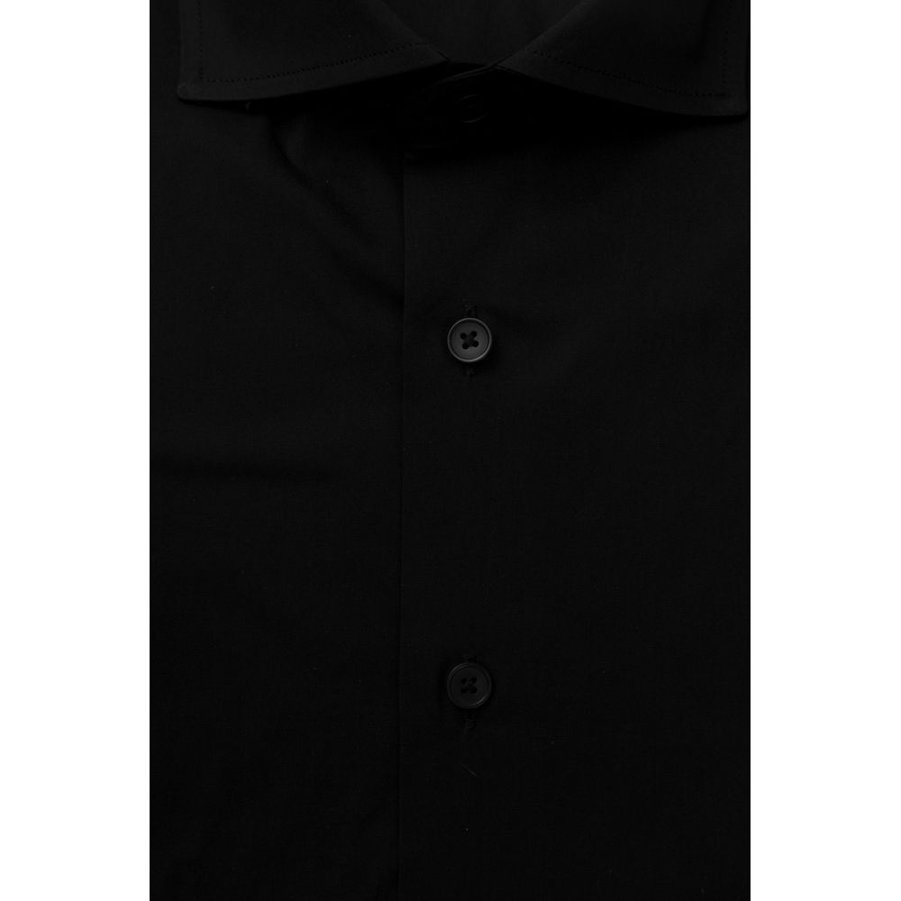 Bagutta "Black Cotton Men Shirt with French Collar"