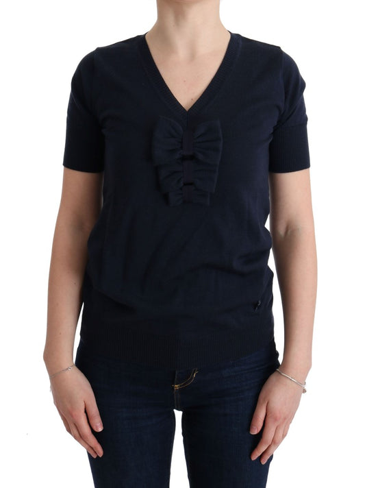MARGHI LO' Elegantni modri volneni top - Elegantna vsakdanja eleganca