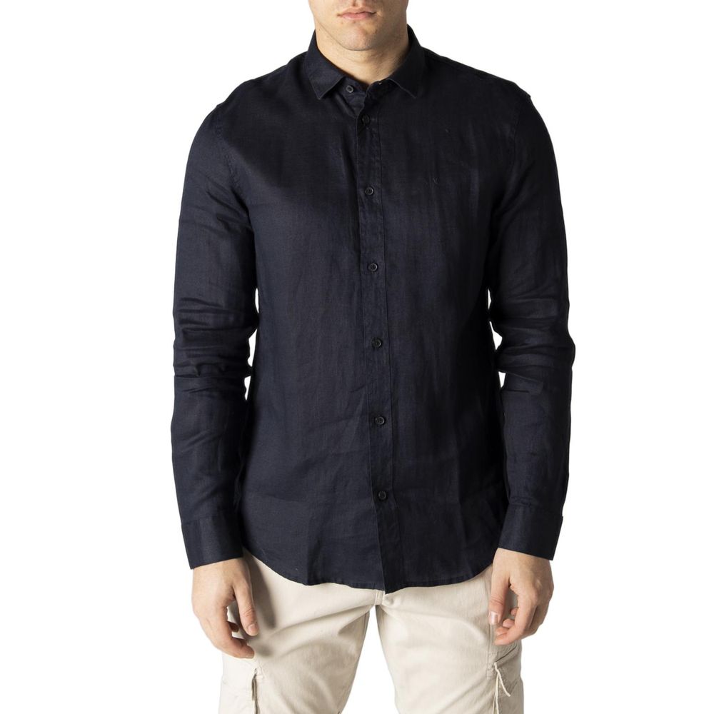 Armani Exchange Modra lanena srajca