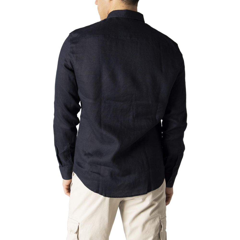 Armani Exchange Modra lanena srajca