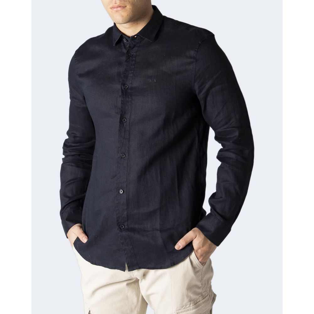 Armani Exchange Modra lanena srajca