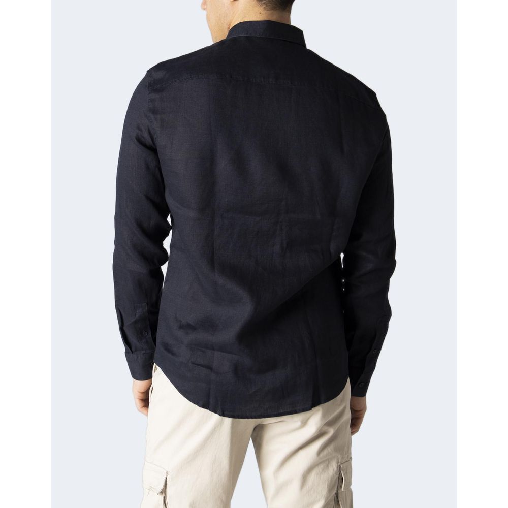 Armani Exchange Modra lanena srajca