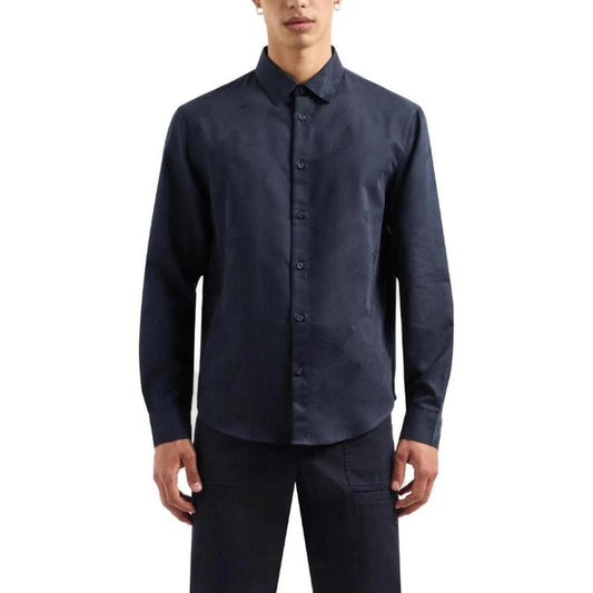 Armani Exchange Modra bombažna srajca