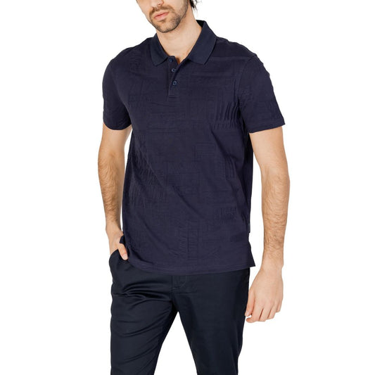 Armani Exchange Modra bombažna polo majica