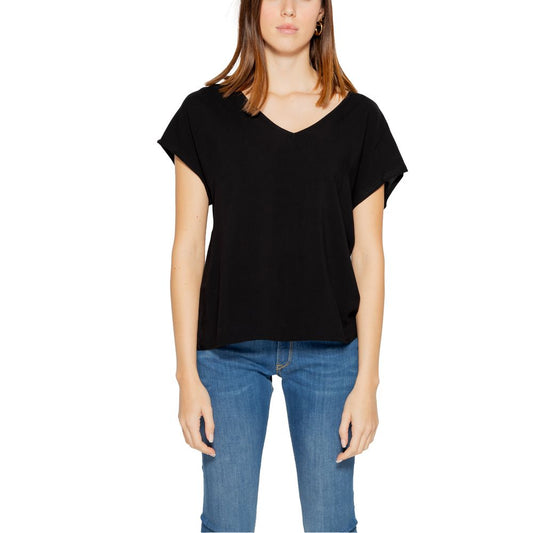 Jacqueline De Yong Black Viscose T-Shirt
