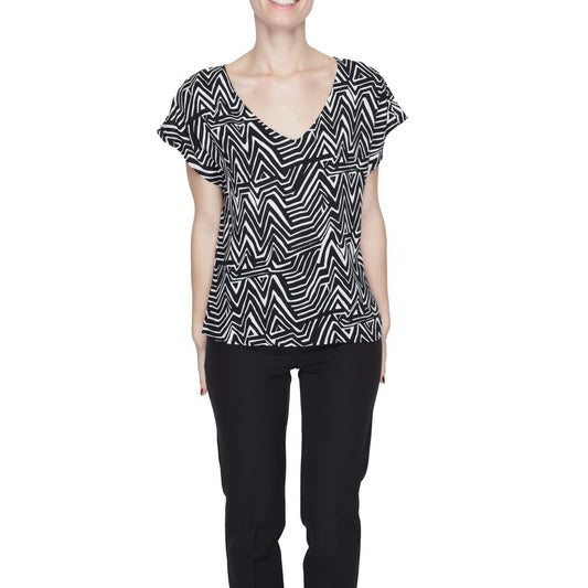 Jacqueline De Yong Black And White Viscose T-Shirt