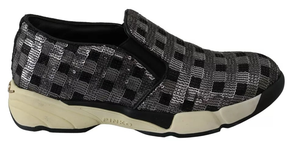PINKO Silver Black Slip-on Sequence Design Superge