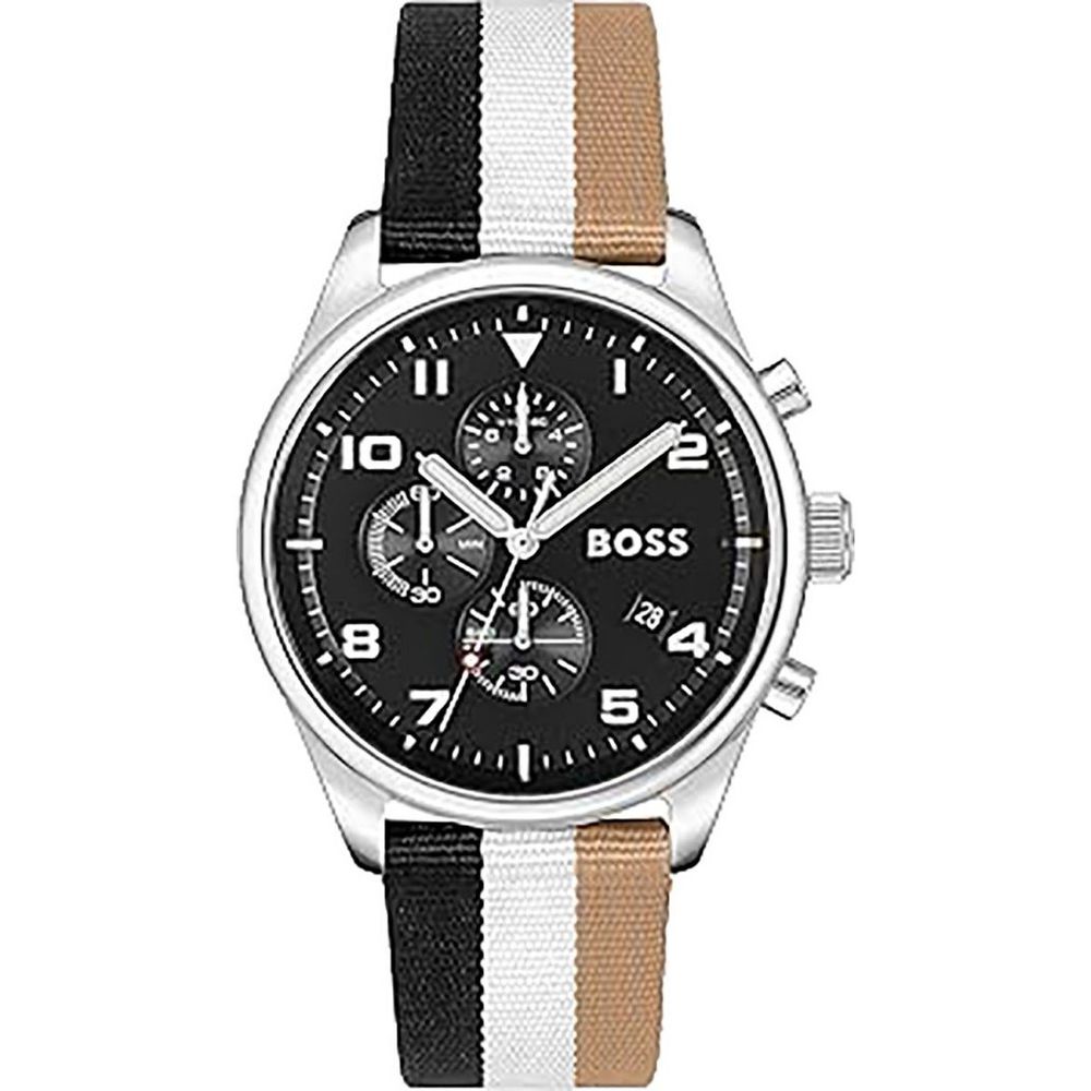 Hugo Boss črno-bela usnjena ura