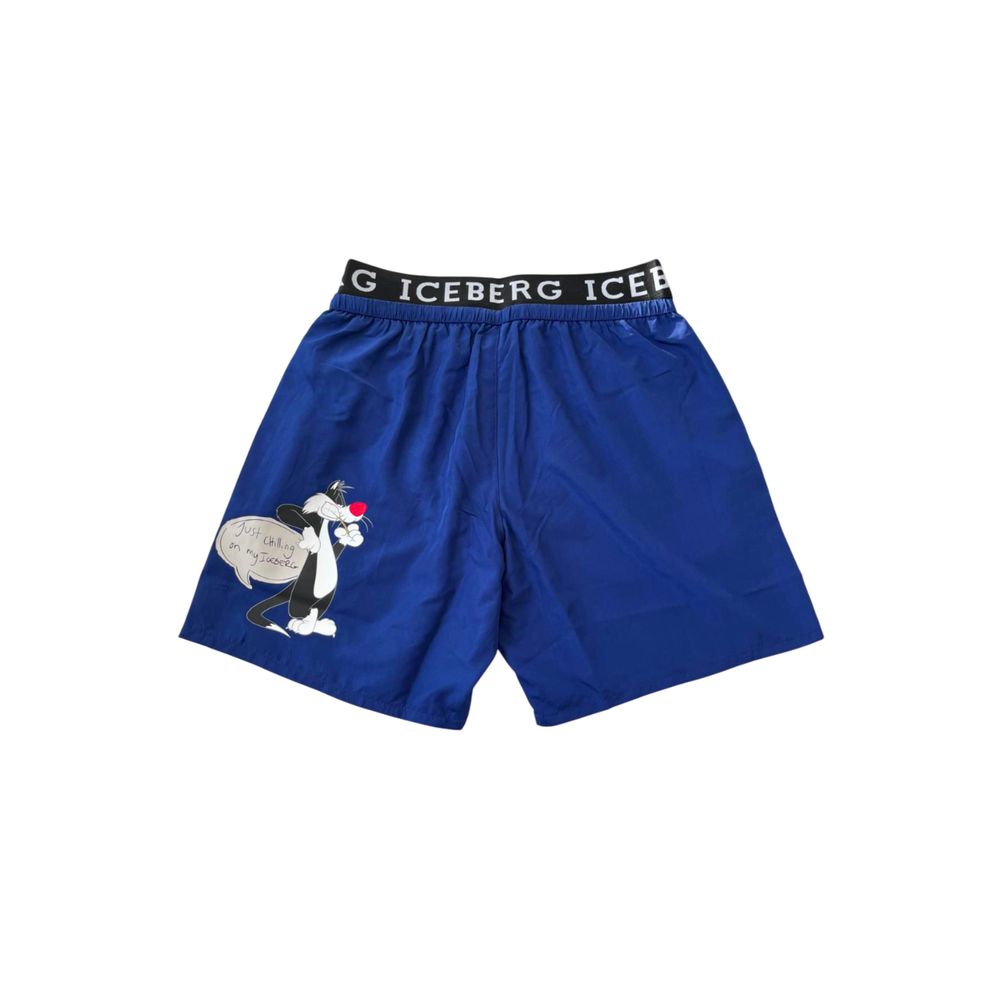 Iceberg Blue Polyester Men Swim Short