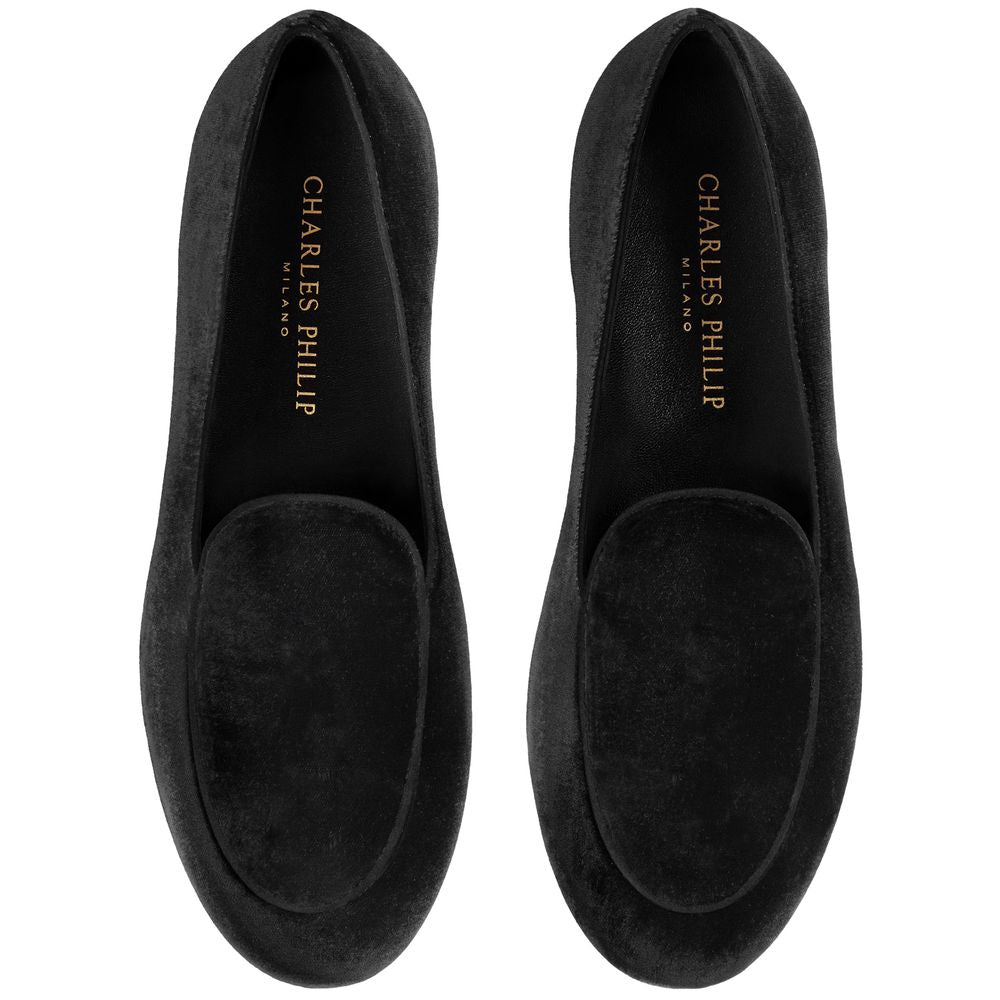 Charles Philip Črni žametni unisex mokasin