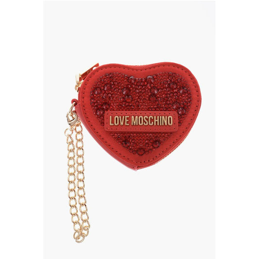 Moschino LOVE Denarček za kovance v obliki srca, okrašen s kristali