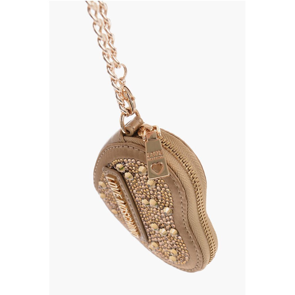 Moschino LOVE Heart-Shaped Coin Purse Embellished with Rhinestones