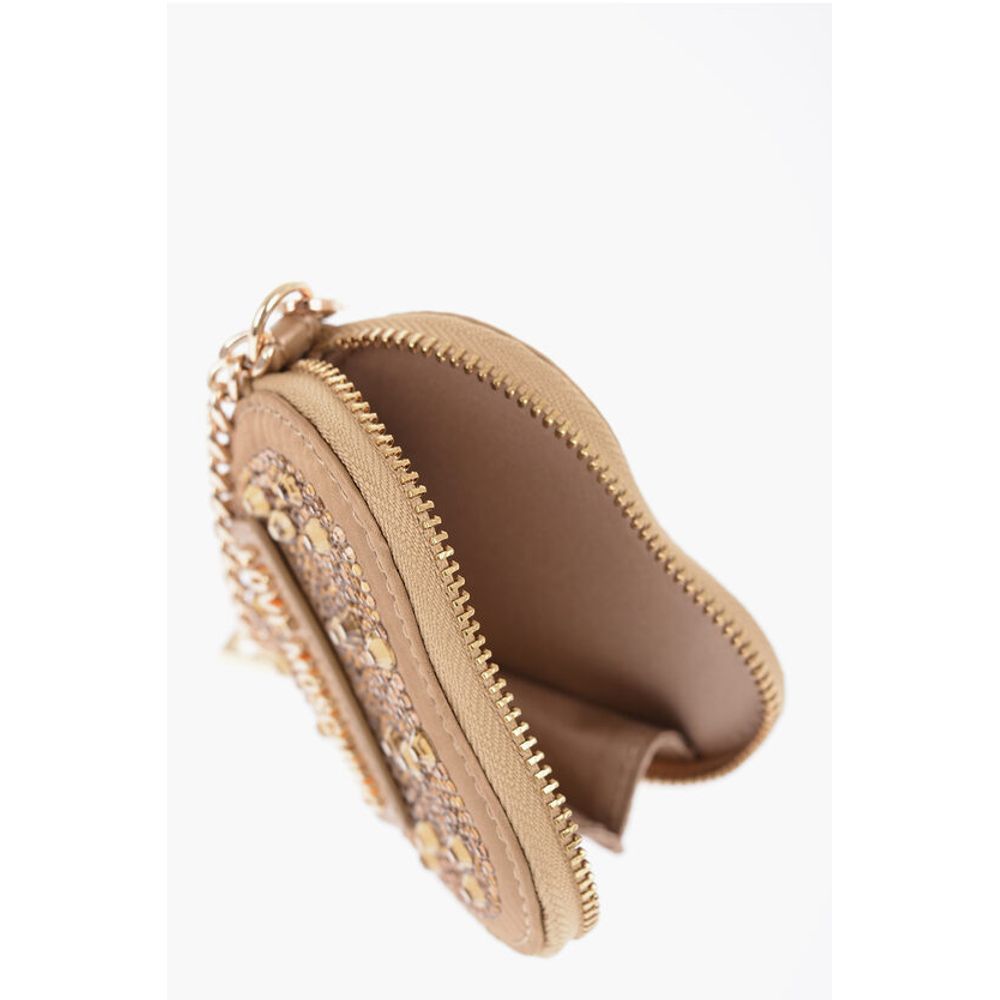 Moschino LOVE Heart-Shaped Coin Purse Embellished with Rhinestones