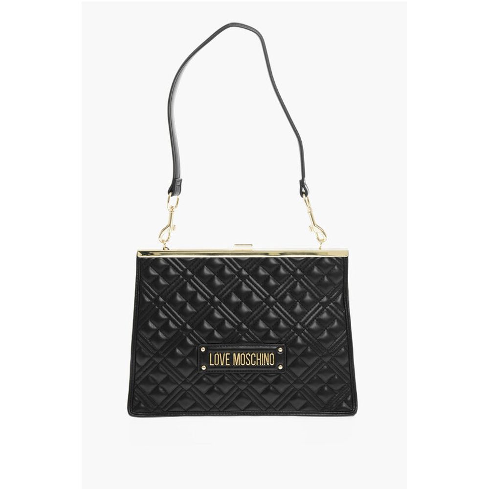 Moschino LOVE Quilted Faux Leather Shoulder Bag with Golden Details