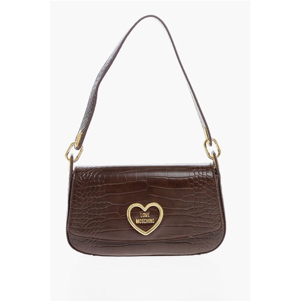Moschino LOVE Crocodile Effect Faux Leather Shoulder Bag with Golden
