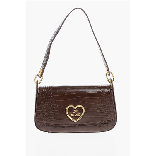 Moschino LOVE Crocodile Effect Faux Leather Shoulder Bag with Golden