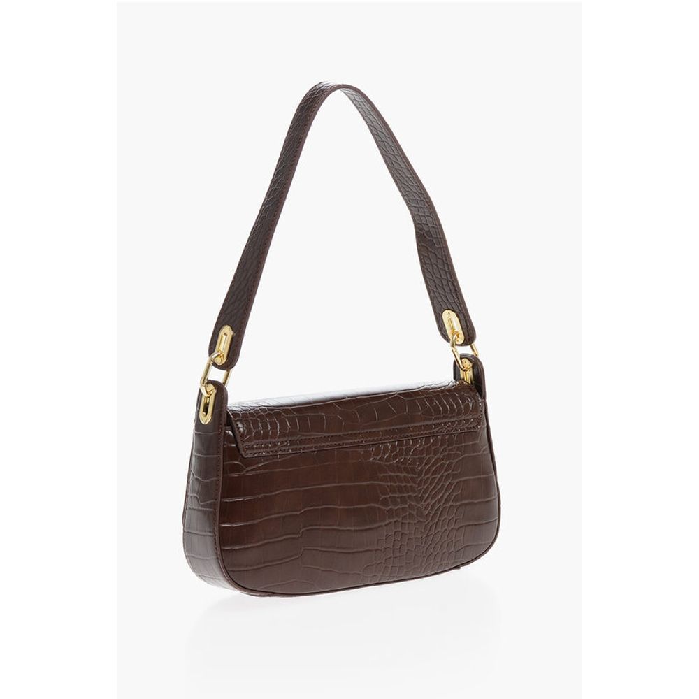 Moschino LOVE Crocodile Effect Faux Leather Shoulder Bag with Golden