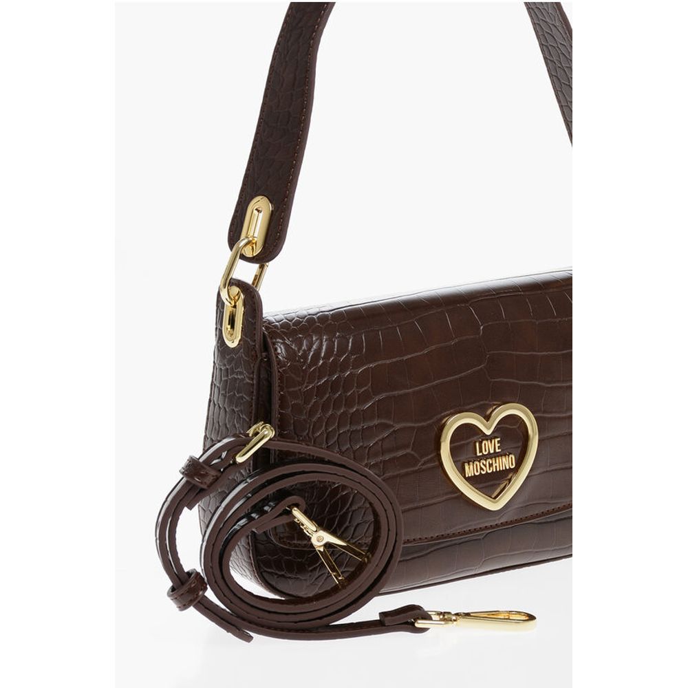 Moschino LOVE Crocodile Effect Faux Leather Shoulder Bag with Golden
