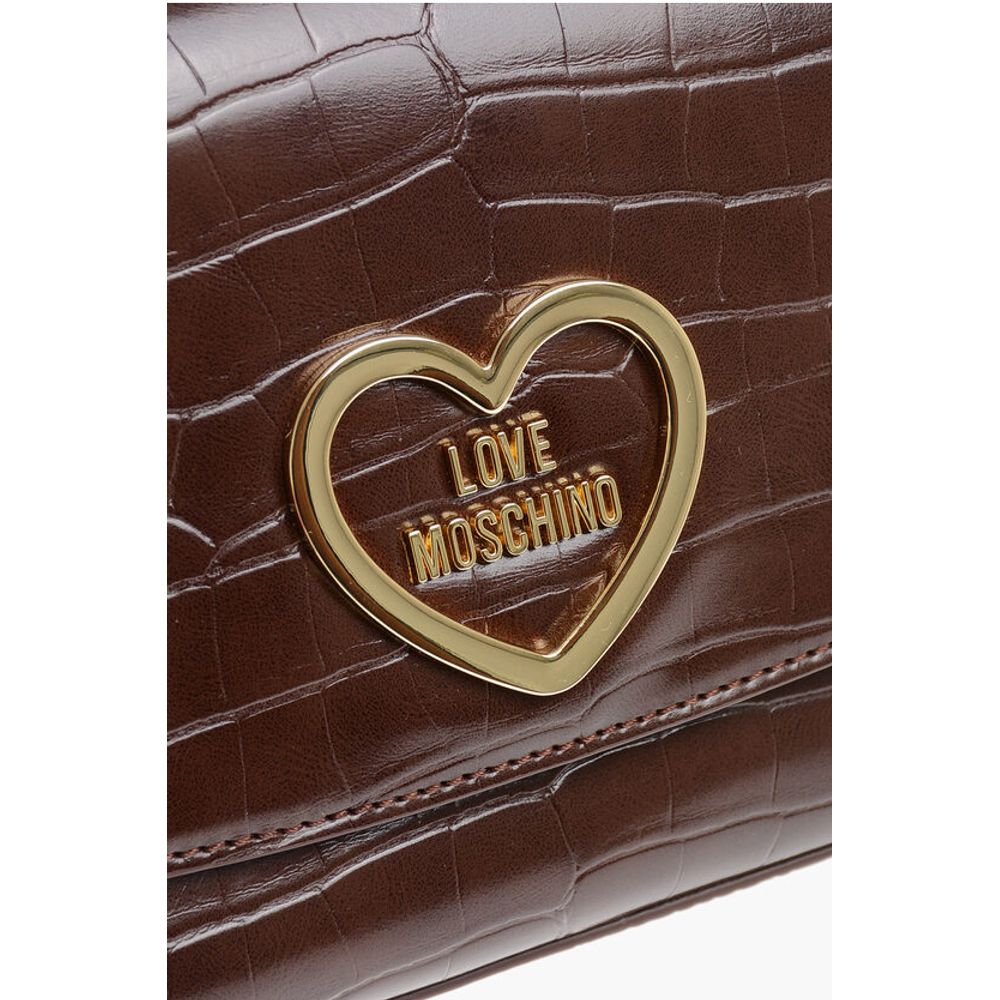 Moschino LOVE Crocodile Effect Faux Leather Shoulder Bag with Golden