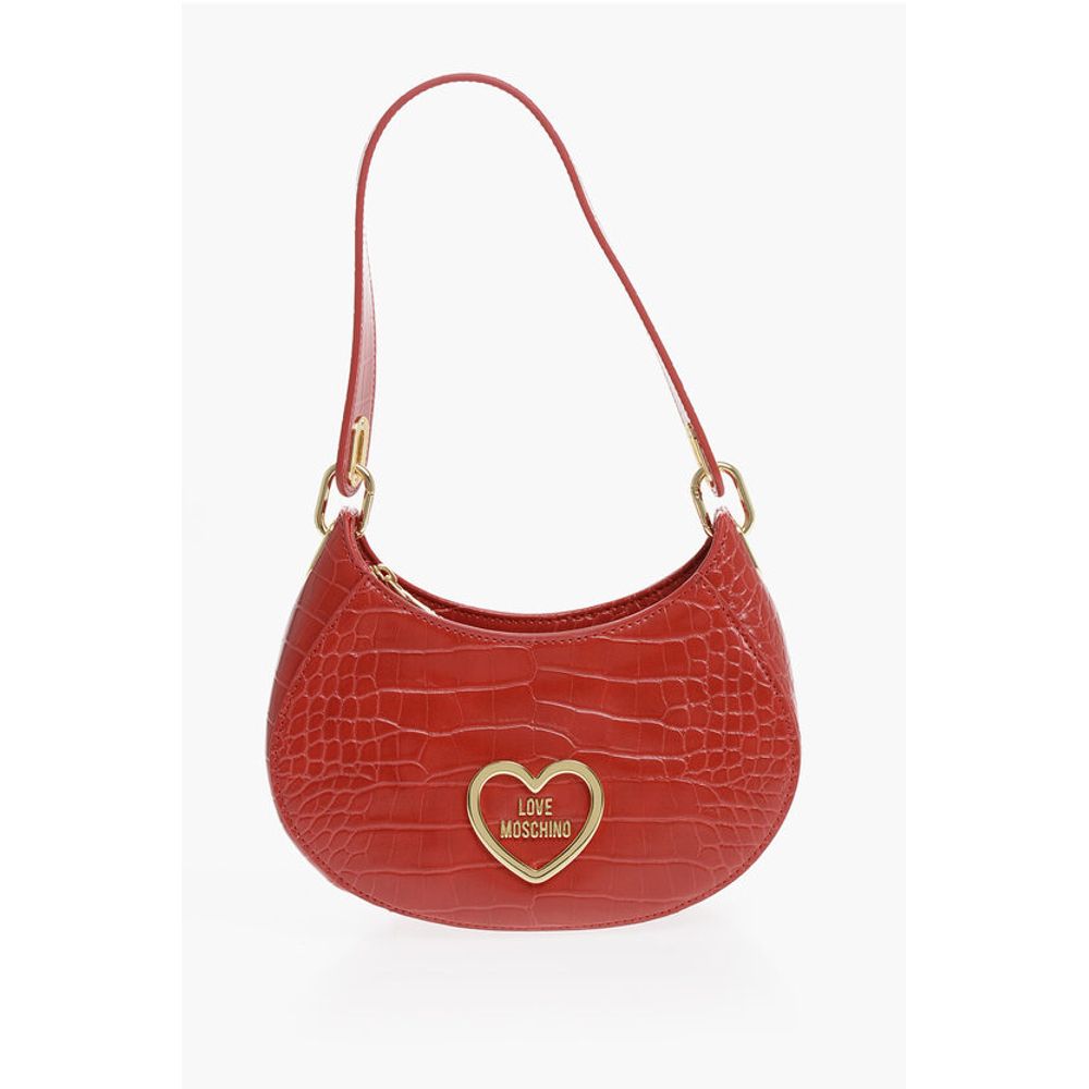 Moschino LOVE Crocodile Effect Faux Leather Hobo Bag with Golden Hear