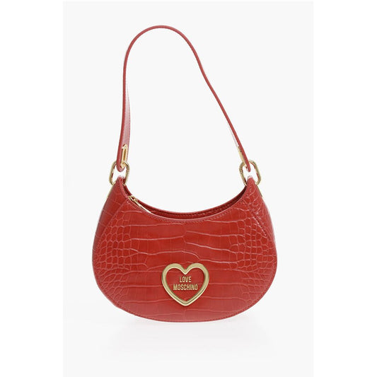 Moschino LOVE Crocodile Effect Faux Leather Hobo Bag with Golden Hear