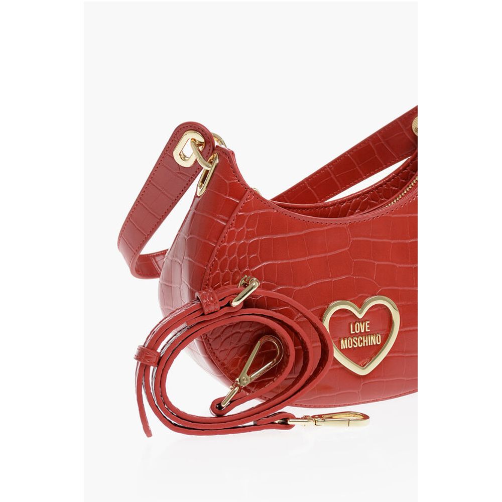Moschino LOVE Crocodile Effect Faux Leather Hobo Bag with Golden Hear