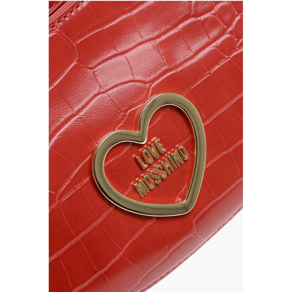 Moschino LOVE Crocodile Effect Faux Leather Hobo Bag with Golden Hear