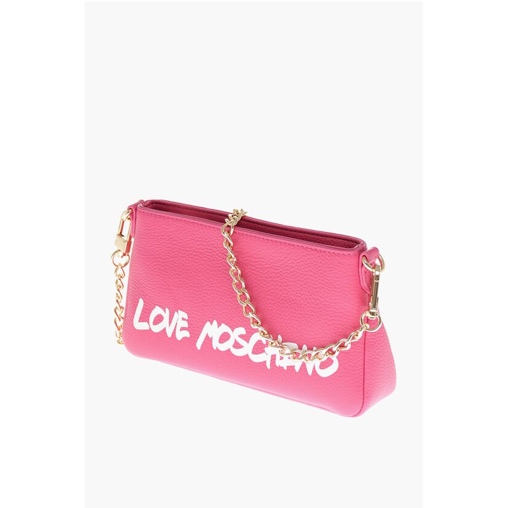 Moschino LOVE Textured Leather Shoulder Bag with Graffiti Logo-Print