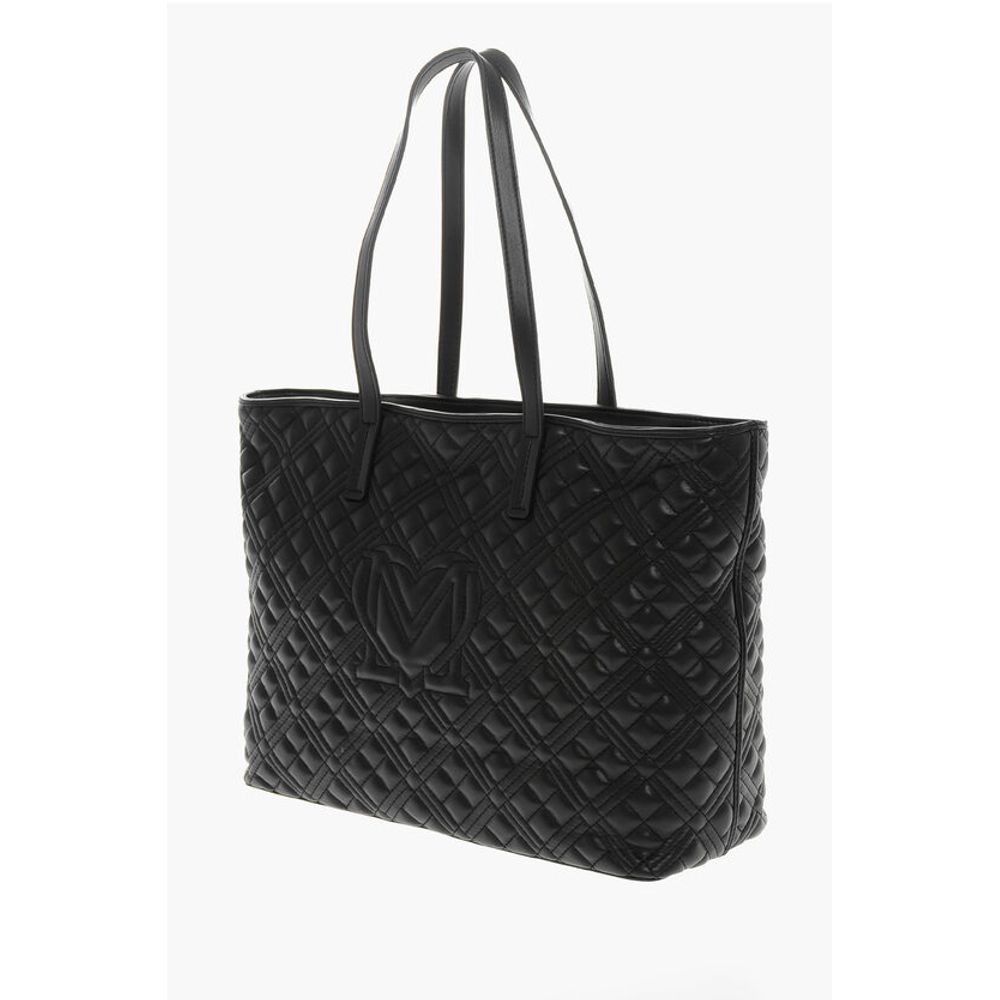 Moschino LOVE Quilted Faux Leather Tote Bag with Metal Logo