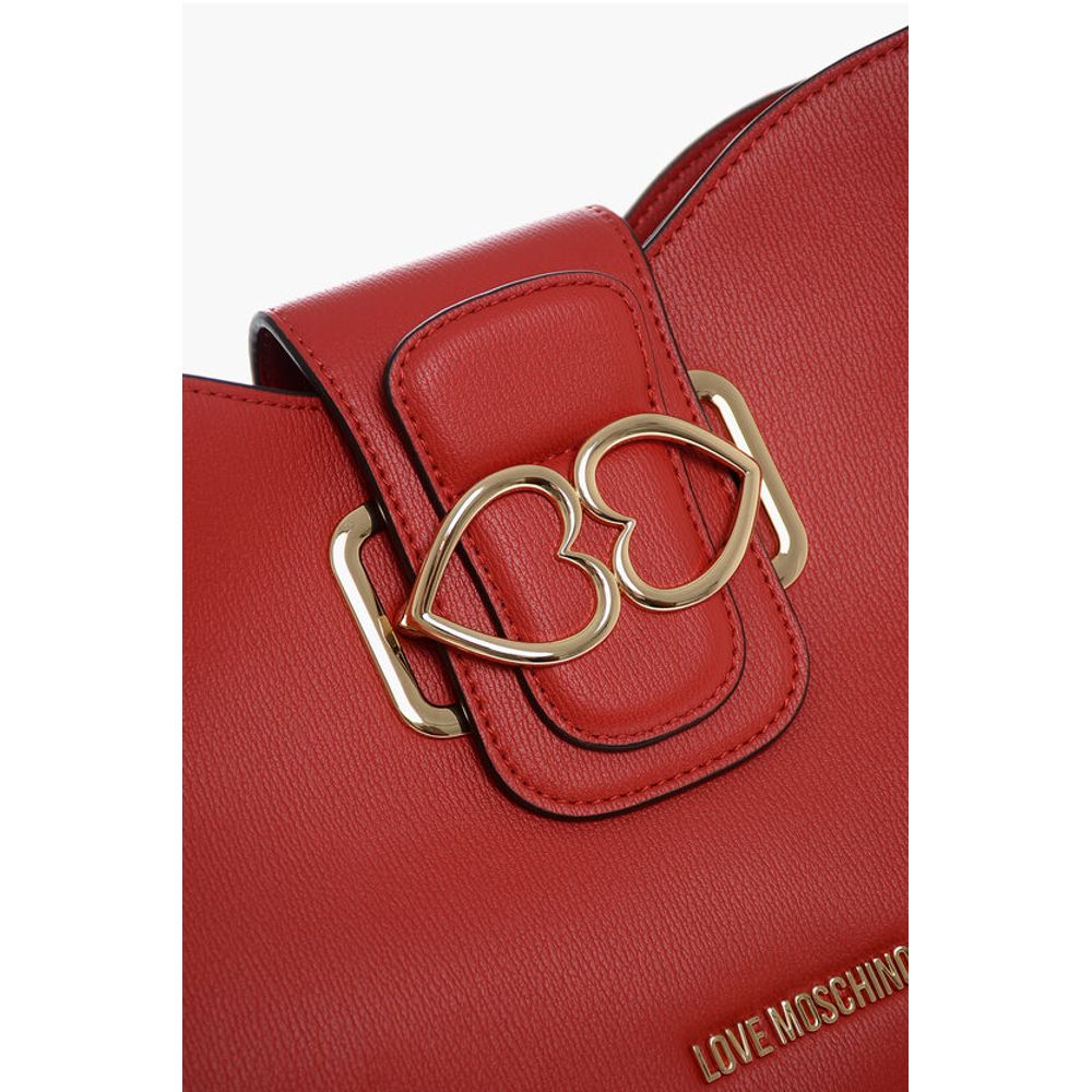 Moschino LOVE Faux Leather Shoulder Bag with Golden Hearts